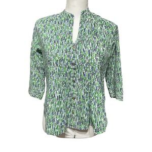 RO'S MARKET ROBERTA FREYMANN Green Geometric  100% COTTON Pintuck Shirt XS